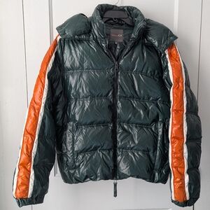 Duvetica Bixio Down Hood Jacket Coat Shiny Green Stripe Puffer Euro 50 Large